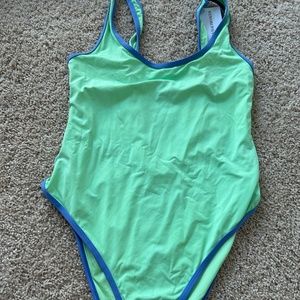 We Wore What - Mint Green w/Blue Piping One Piece Swimsuit - L
